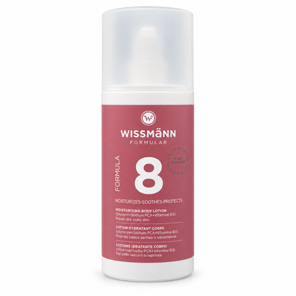 Wissmann Formular Formula 8 Moisturizing Body Lotion, pump bottle with burgundy label
