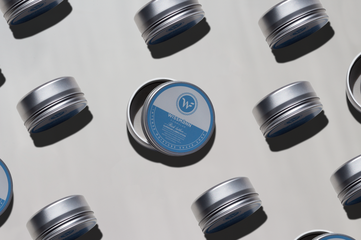 Wissmann Formular Intense Moisture Shave Soap tins arranged in a pattern